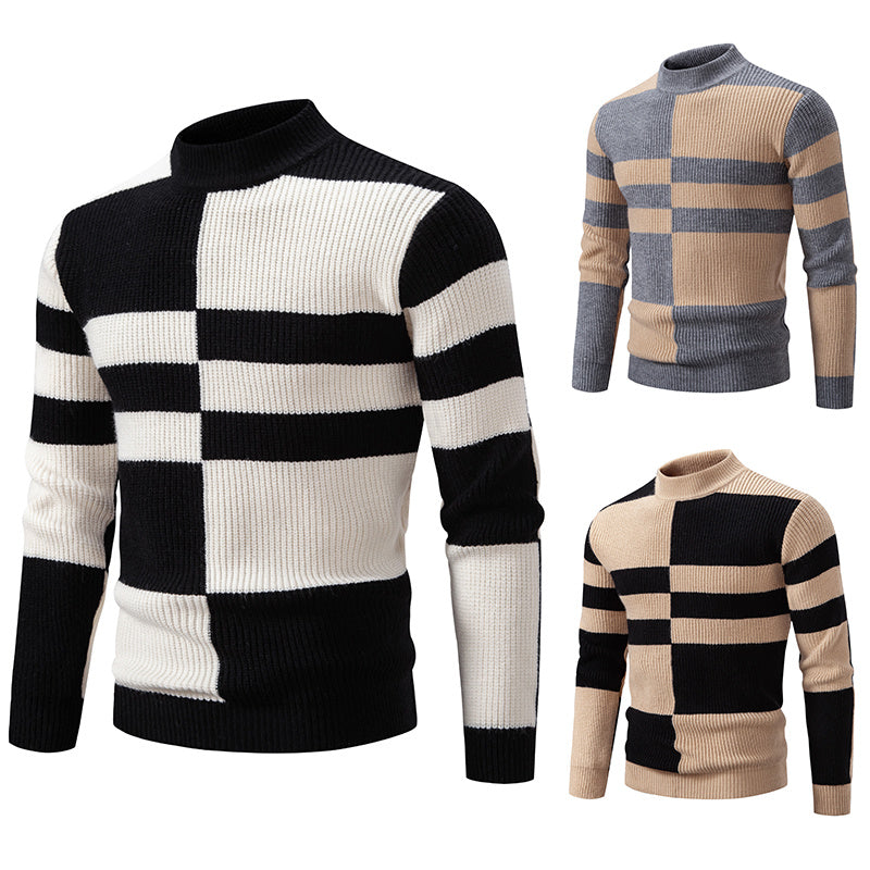 Men'S Color Block Crew Neck Sweater | Casual Style, Thick Acrylic Fabric, Regular Fit for Fall/Winter