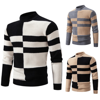 Men'S Color Block Crew Neck Sweater | Casual Style, Thick Acrylic Fabric, Regular Fit for Fall/Winter