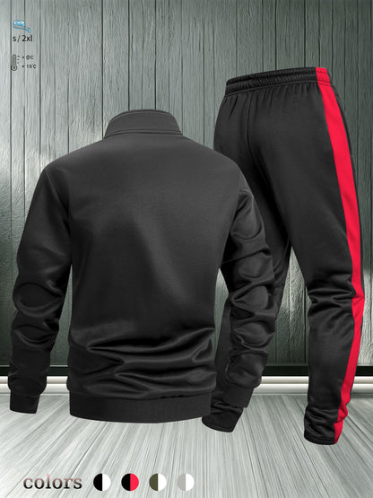 Men's Autumn Winter Stand Collar Zipper Jacket & Pants Set