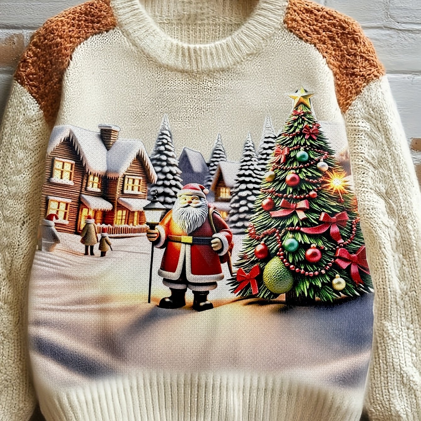 Winter Women's Knitted Christmas Sweater - Printed holiday pattern with soft faux fur trim, warm and cozy, suitable for holiday parties, family gatherings and casual Casual Attire | 2025 Hot Christmas fashion, Women's gift id