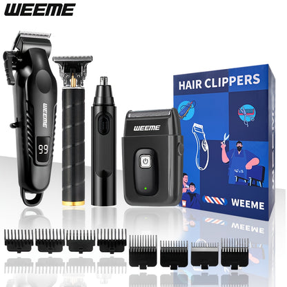 WEEME 4pcs Rechargeable Electric Grooming Kit for Men - Hair Clipper Electric Foil Shavers and Beard Trimmers, Ear, Nose Hair Trimmer Set, USB Charged - Perfect Holiday Gift