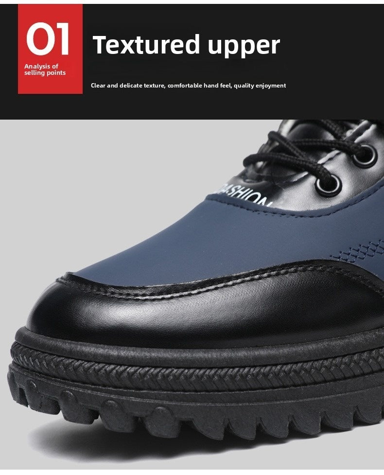 Men'S Winter Fashion Non-slip Snow Boots | High-Top, Thickened, Casual, Microfiber Upper, Rubber Sole, Lace Closure