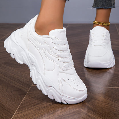 Women's Casual Sneakers, Fashionable White Low-Top Lace-Up Shoes for Walking And Shopping