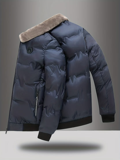 Men'S Heavy-Duty Winter Coat - Full-Zip Cold Weather Jacket with Zippered Pockets, Non-Stretch Fabric, Elegant Lapel Collar - Formal & Everyday Outerwear for Men, Winter Jacket, Seasonal Fashion, Classic Design, Durable Const