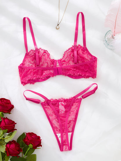 Sexy Lace Eyelash Strappy Lingerie Set for Women
