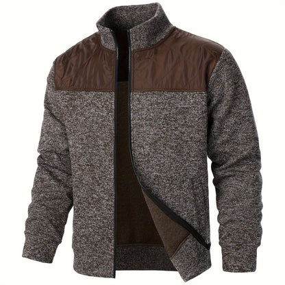 Men's Blocking Quilted Jacket For Spring And Autumn, Casual Stylish Outdoor Stand Collar Coat As Gift