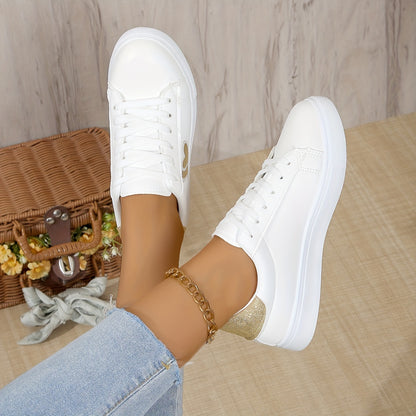 Կանացի Preppy Style Heart Pattern սպորտային կոշիկներ, բոլոր սեզոնային թեթև ժանյակավոր կոշիկներ, ներսը շնչող գործվածքից, EVA ներբան, գարուն/ամառ/աշուն պատահական վազքի մարզիչներ