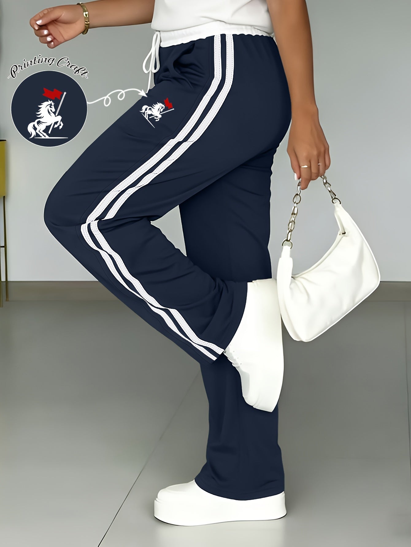 Women's Casual Two-Piece Set: Soft Contrast Tee & Pants