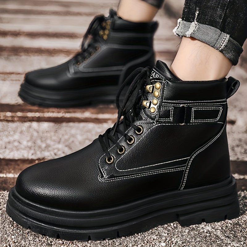 Large Size Men's High-Top Trendy British Style Short Boots Mid-Calf Work Boots Men's Hiking Boots High-Top Casual Shoes Short Boots
