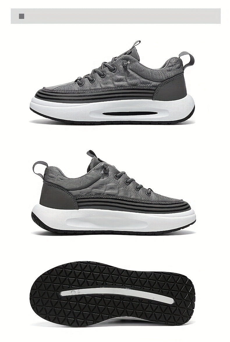 Men's Breathable Casual Sneakers - 2025 Spring New Design, Low-Top Elastic Lace-Up, Grey  White PU Upper with Cushioned EVA Insole  Durable PVC Sole for All-Season Outdoor Running, Gym, Daily Wear, Gym Shoes, Sleek Sporty D