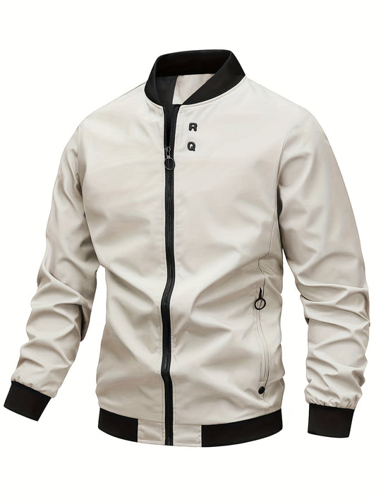 Classic Design Lightweight Windbreaker Jacket, Casual Zipper Pocket Jacket
