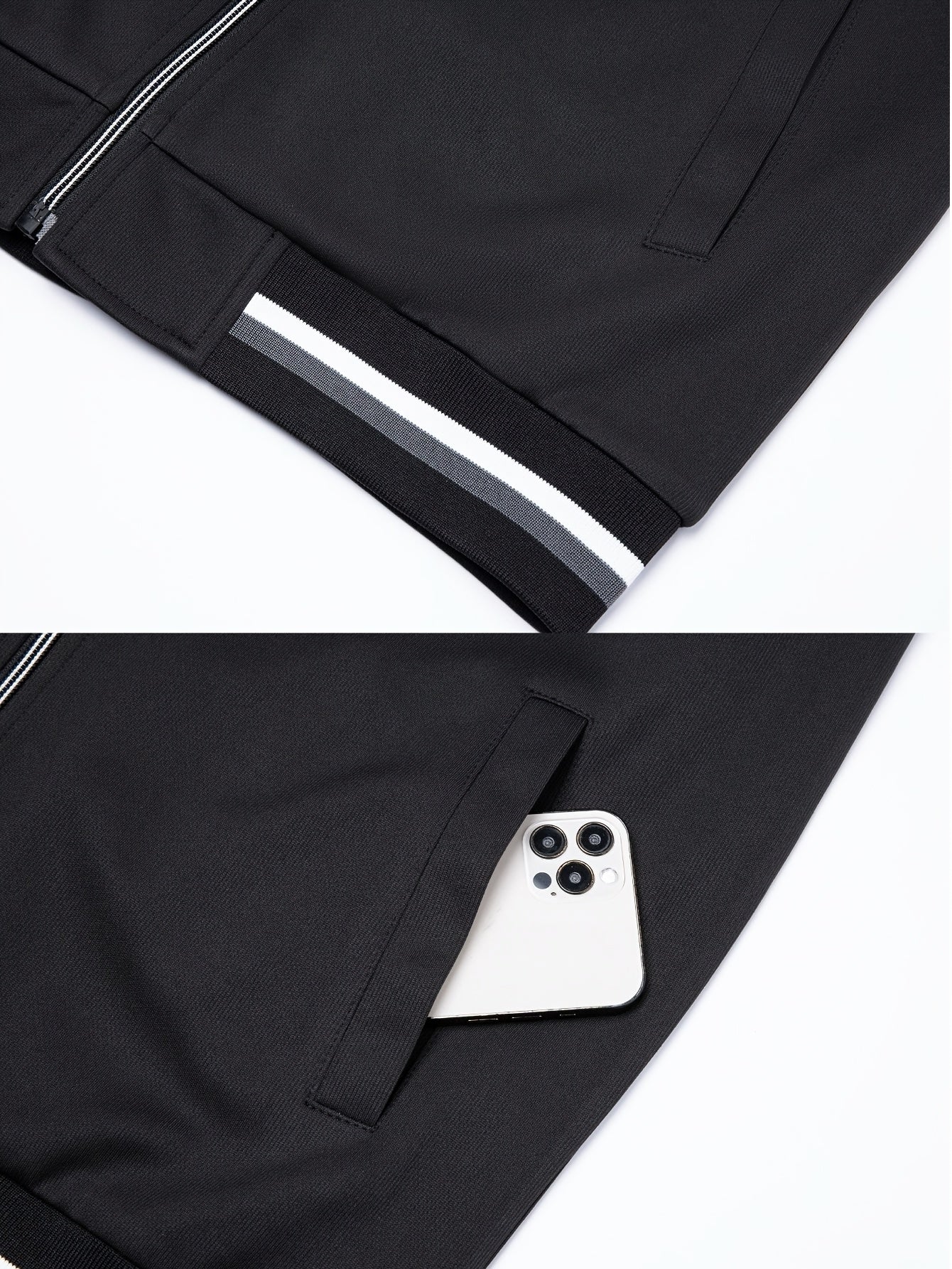 Men'S Pilot Jacket And Casual Pants Set for Spring And Autumn, Featuring a Stylish Ribbed Collar And Available in Three Solid Colors with Straight-Leg Trousers