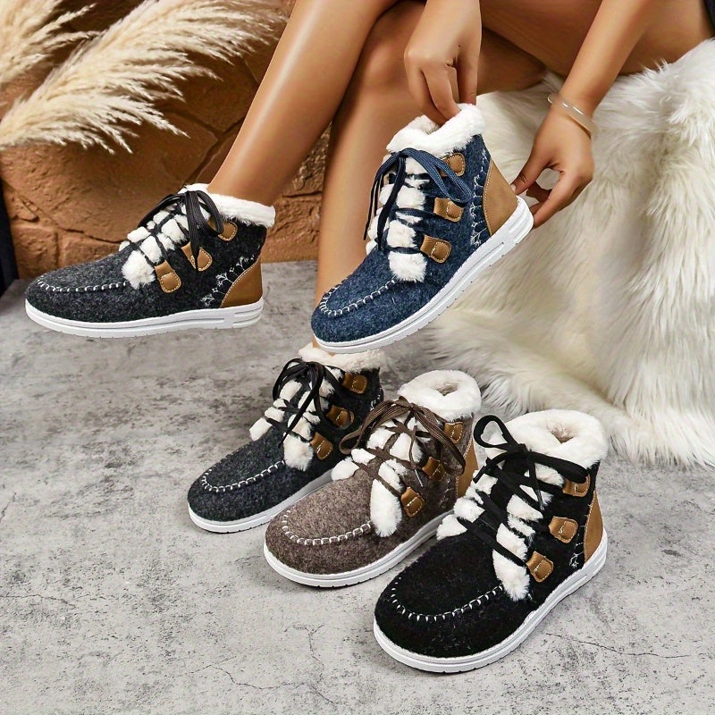 Women'S Winter Boots - Slip-On/Lace-Up Closure, Cushioned EVA Sole, Warm Fabric Upper - Available in Black/Blue/Gray/ - Everyday & Formal Outfits - Extended Sizes Available - Cold Weather Footwear, Winter Shoes, Seasonal Foot