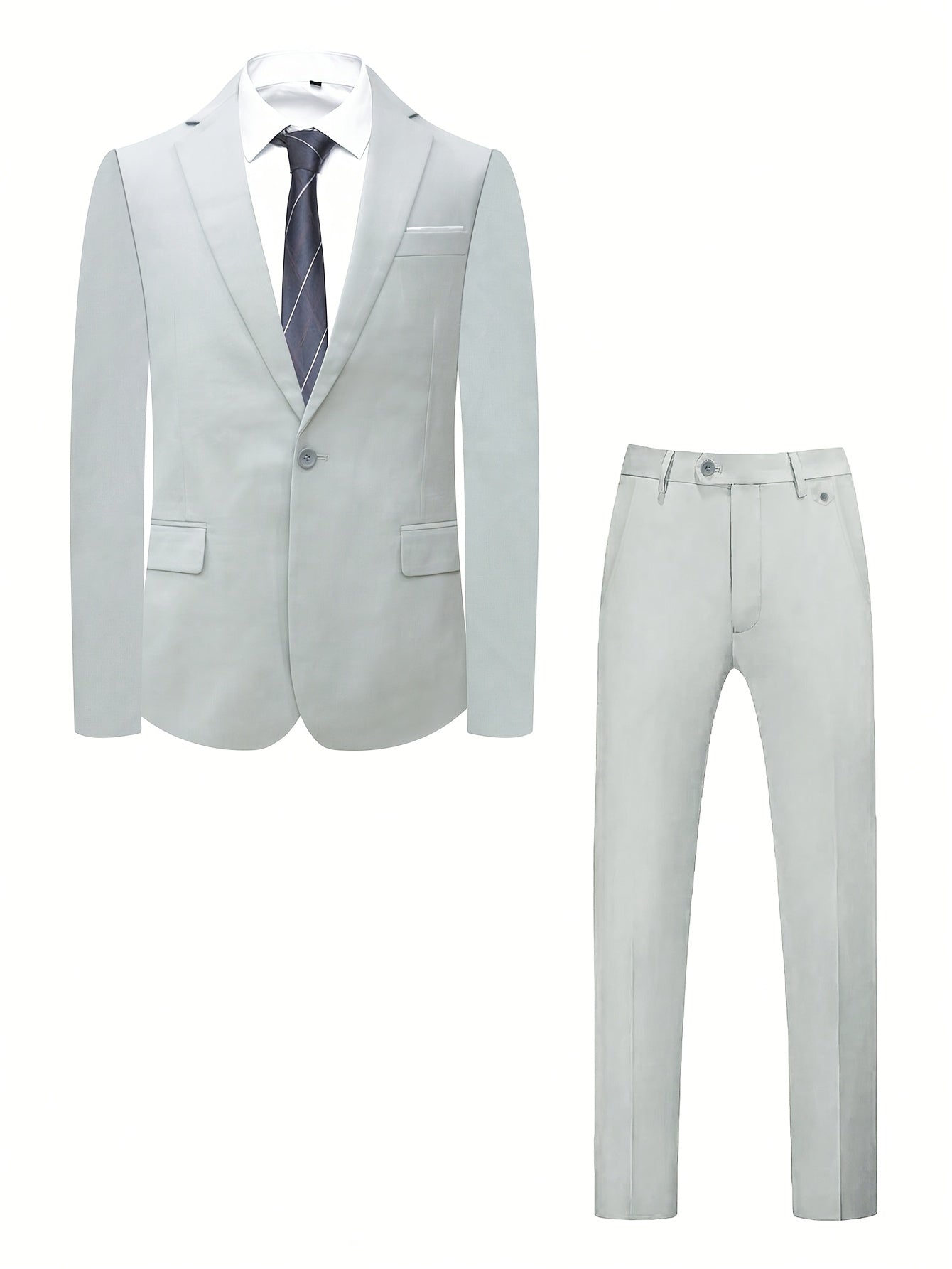 Men's Polyester Suit Set with Jacket & Trousers for Business Casual