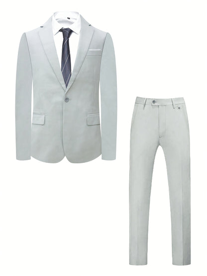 Men's Polyester Suit Set with Jacket & Trousers for Business Casual
