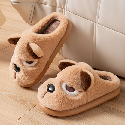 Unisex Warm Fleece Slippers with 3D Puppy Design for Winter