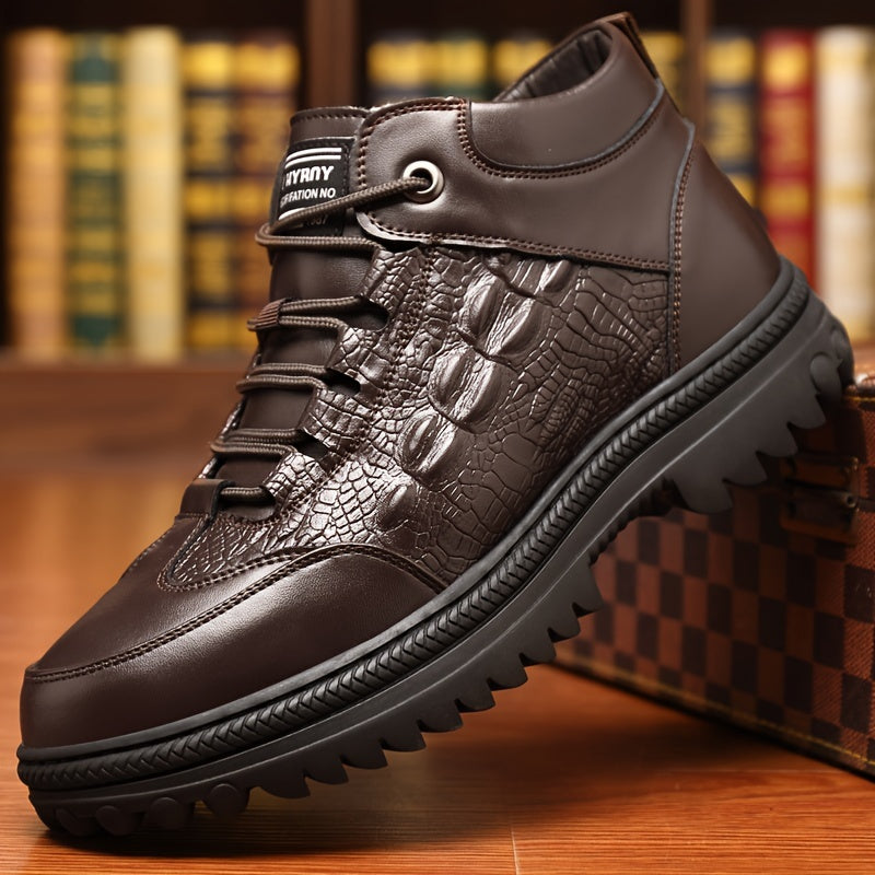 Men's Slip-On Ankle Snow Boots with Plush Lining & Thick Rubber Sole - Thermal Insulated Winter Boots, Microfiber Upper, Cushioned PU Insole, Solid Color Design for Cold Weather, Winter Shoes