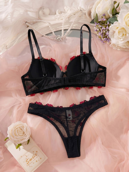 Women's Floral Embroidered Lingerie Set - Elegant Bra & Panties