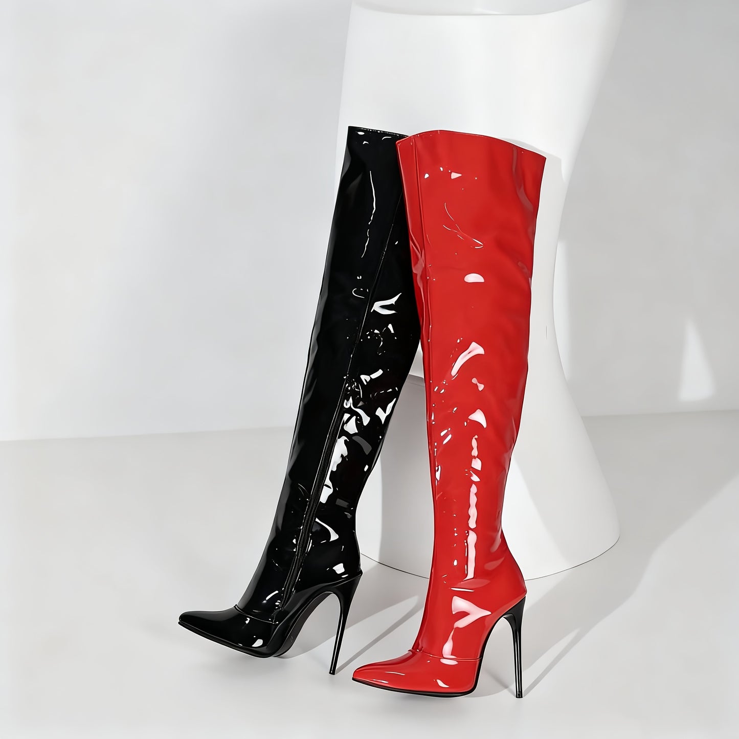 2025 Women's Pointed-Toe Patent Over-the-Knee-High Boots, Ultra High Heel Design, Sexy and Fashionable. Side Zipper for Easy On/Off Wear with Thin Lining Inside to Provide Personality Warmer Comfort; Eye-Catching at Parties o