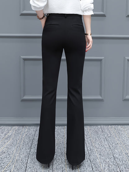 Women's Elegant Black Tailored Pants - High Waist, Straight Leg, Nylon Blend, Perfect for Spring & Fall, Zip Closure, Casual to Semi-Formal Wear, Casual to Formal Wear|Highwaist Trousers|Smooth Texture