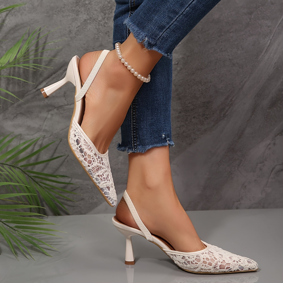 Women’s Summer Pointed Toe Mesh Stiletto Sandals with Strappy Back