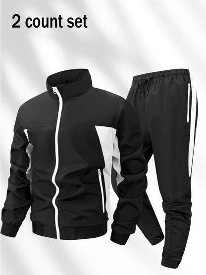 Men's Polyester Zipper Jacket & Sports Trousers Set for Fall/Winter