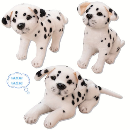 Երեք սիրուն խայտաբղետ շնիկների տեսքով փափուկ խաղալիքներ, ստեղծագործաբար ձևավորված որպես փափուկ խաղալիքներ, կատարյալ են տան և սենյակի ձևավորման համար, իդեալական են որպես նվեր ընտանեկան տոների կամ ընկերների ծննդյան օրերի համար։