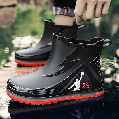 Men's All-Season Rubber Ankle Rain Boots with Anti-Slip Soles
