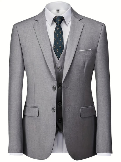 Men's 3-Piece Suit with Jacket, Vest & Pants - Stylish Formal Wear