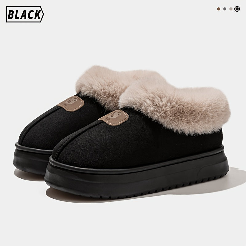 Unisex Winter Plush-Lined Slip-On Slippers with Thick Sole
