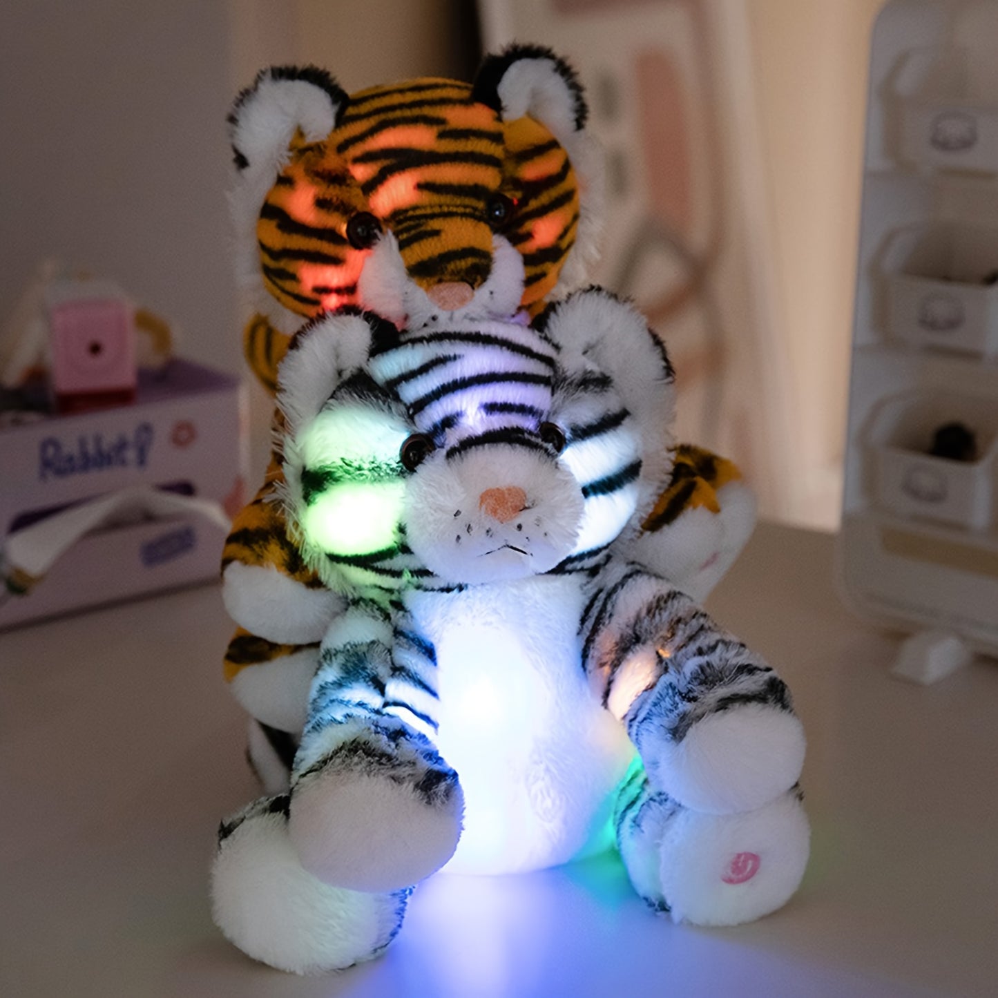 Glow-in-the-Dark Magical Tiger Plush Toy - Ultra-Soft Comfort Stuffed Animal for Youngsters, Light-Up Tiger Stuffed Animal for Bedroom Decor & Nighttime Buddy, Ideal Gift for Youngsters, Polyester, Light-Up, Tiger, Ages 3+