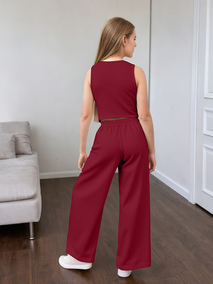 Girls' Summer Casual Set: Vest and Wide-Leg Pants Outfit