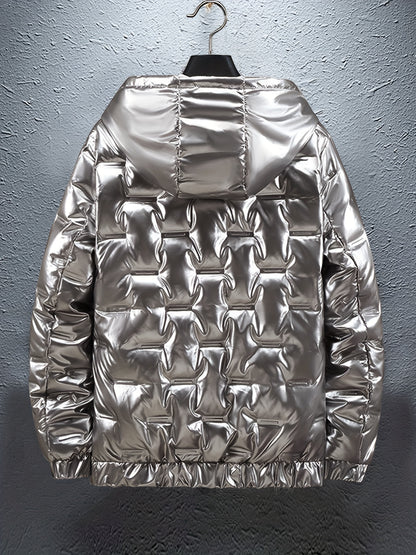 Men'S Winter Coat - Glossy Black Cold Weather Jacket, Non-Stretch Outer Shell, Zippered Pockets & Hooded Design for Formal & Everyday Use - Insulated Outerwear for Everyday & Special Occasions, Winter Jacket, Sleek Appearance