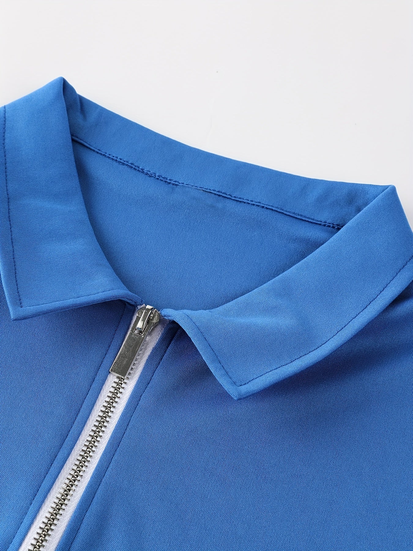 [Golf Apparel] Men's Classic White Shirt - Casual Summer Style with Short Sleeves, Zipper Collar, and Stretch Polyester Fabric - Perfect for Streetwear & Golf