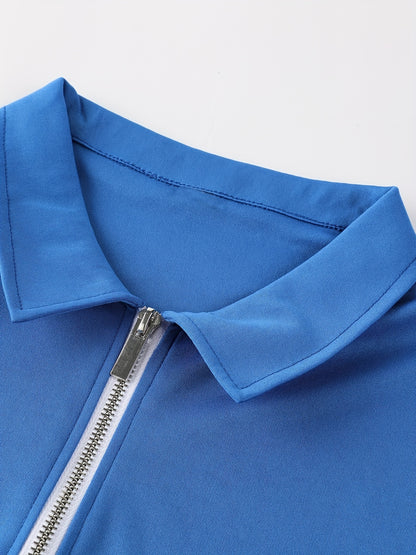 [Golf Apparel] Men's Classic White Shirt - Casual Summer Style with Short Sleeves, Zipper Collar, and Stretch Polyester Fabric - Perfect for Streetwear & Golf