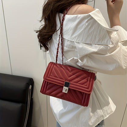 PU Material Women'Chain Crossbody Bag - Available in Five Colors, Elegant Shoulder Bag Suitable for Daily and Formal Occasions, Secure Buckle Design, Fashionable Chain Texture Style, Luxurious Texture Structure,must-have for