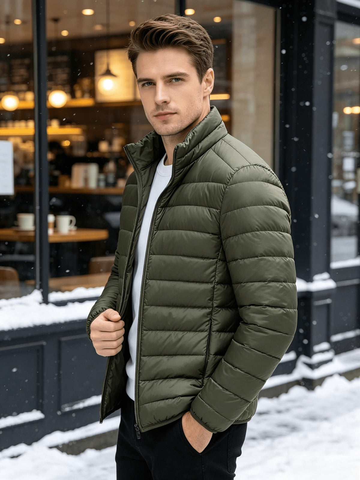 Men's Lightweight Stand-Collar Quilted Jacket for Fall Winter