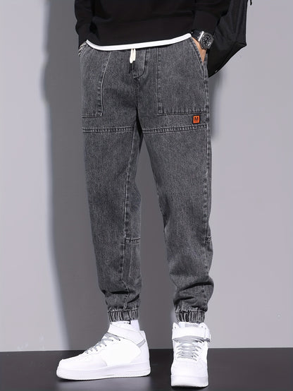Men's Street Style Harem Jeans - Casual Loose Fit with Elastic Drawstring Waist, Versatile & Stylish for All Seasons