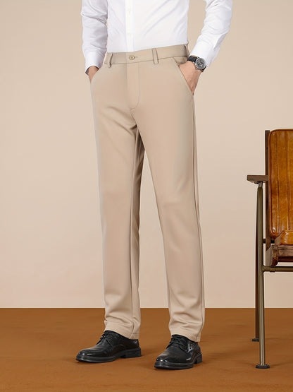 Men's Casual Pants, Autumn Polyester Blend, Regular Fit, Solid Color, Button Detail, Slim Fit, Standard Length, Men's Fashion, Trousers for Men