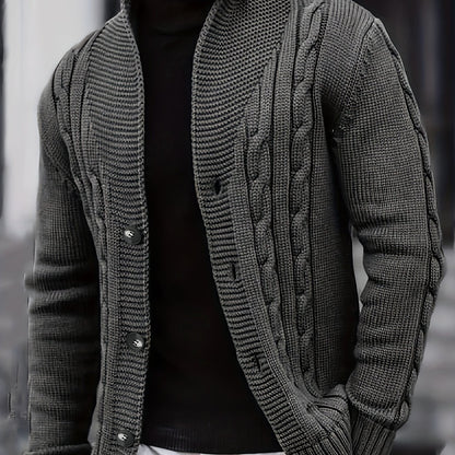 Men's Casual Knit Cardigan | Olive Green Acrylic Sweater | V-Neck with Button Closure | Textured Cable Knit Design | Machine Washable | Ideal for Autumn/Winter, Knit Sweater