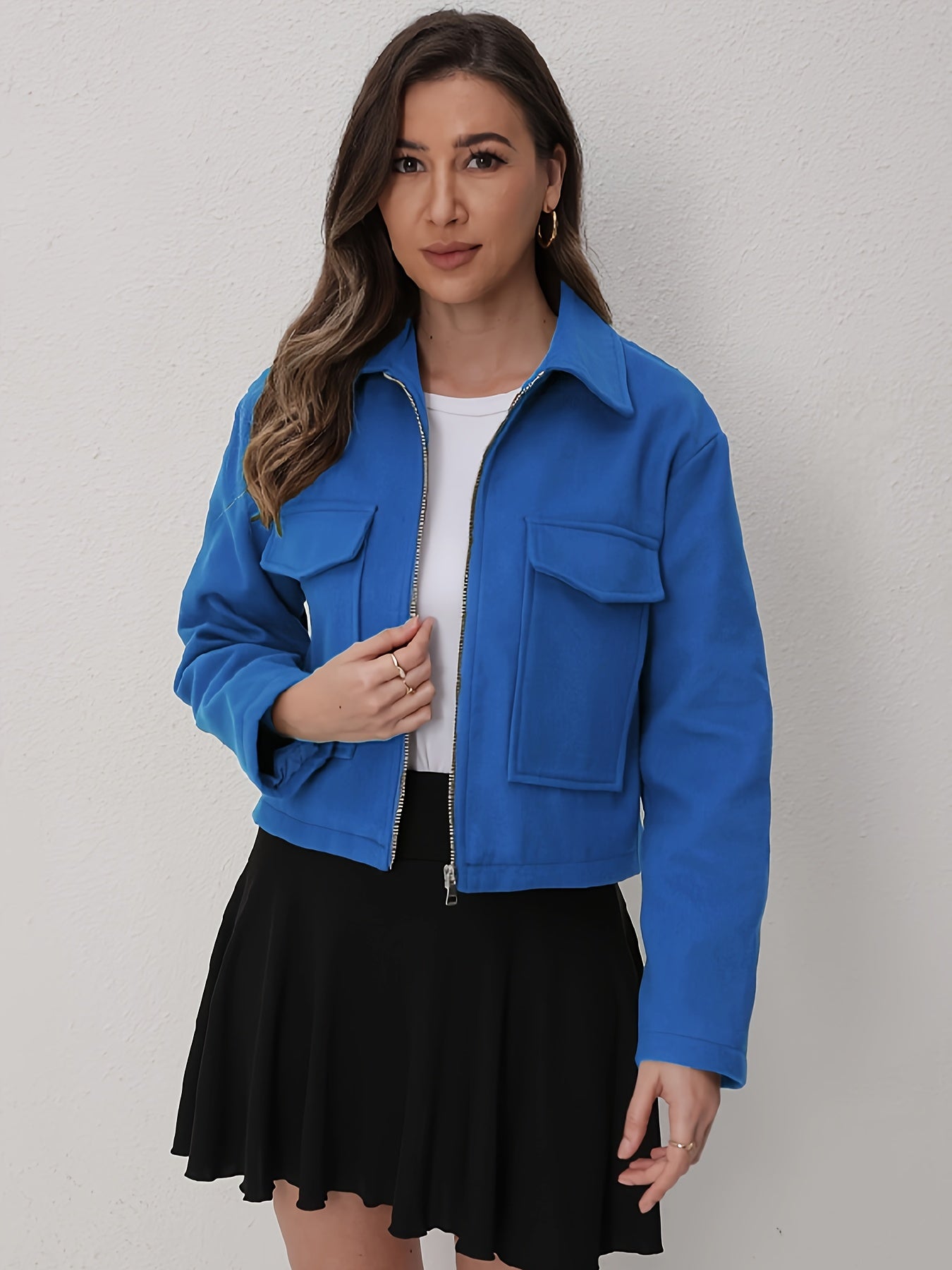 Women's Solid Full-Zip Winter Jacket with Structured Collar