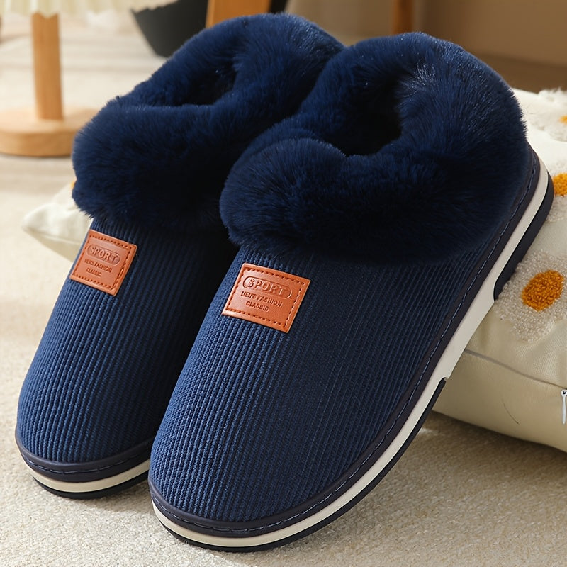 5-Size Options, Plush-Lined Autumn/Winter Slippers for Men and Women, Thick-Soled Indoor/Outdoor Warm House Shoes with Fuzzy Lining, Couple's Matching Style