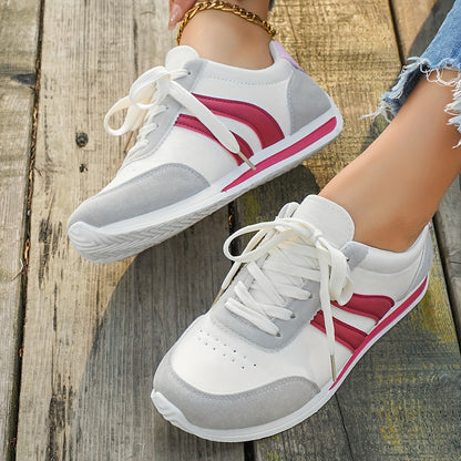 Women's Casual White Sneakers with Blue Accents - Breathable & Comfortable Lace-Up Running Shoes, Low-Top Fitness & Travel Footwear, Soft Rubber Sole, All-Season Wear