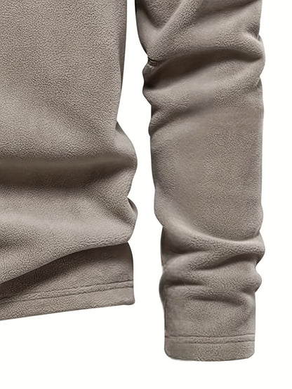 Men's Heavy-Duty Fleece-Like Winter Jacket with Full-Zip Closure & Mountain Logo Embellishment - Stand Collar Long Sleeve H-Shape Silhouette, Brown/White, Machine Washable Cold Weather Skiing & Outdoor Coat (No Belt)