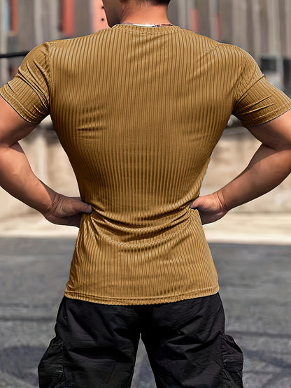 Men's Stretch Fit Short Sleeve T-Shirt - Breathable, Comfortable Polyester Blend, Solid Blue, Crew Neck, Casual  Sporty Style for Spring/Summer