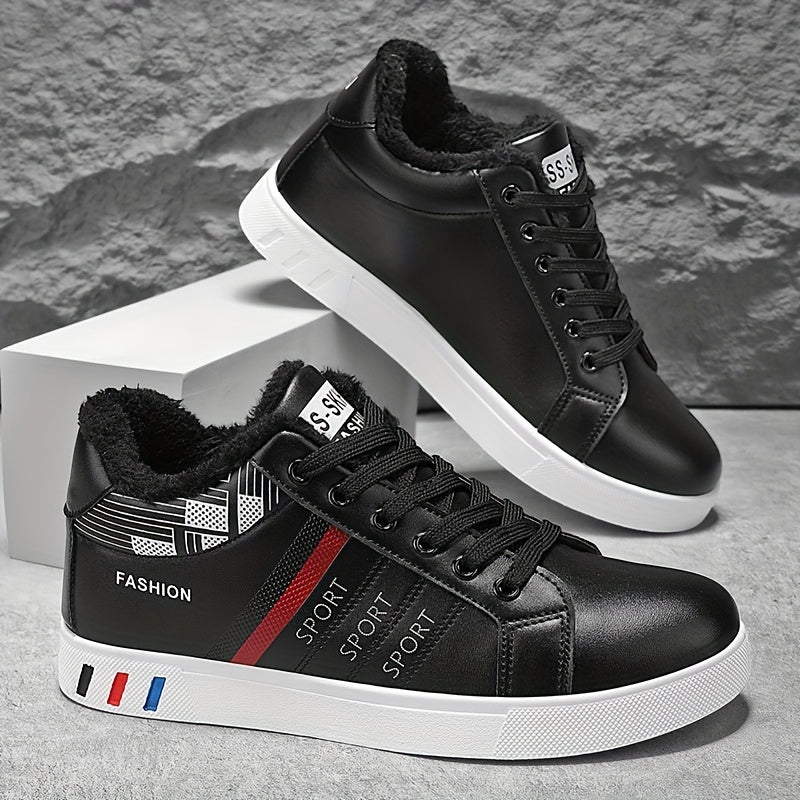 Men'S Fleece-Lined Lace-Up Sneakers with a Striped Design, Offering Excellent Traction And a Soft, Comfortable Fit B701-1.