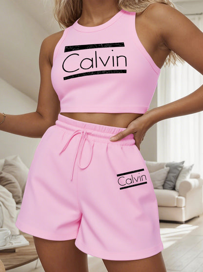 Women's Casual Two-Piece Set with Sleeveless Top & Shorts