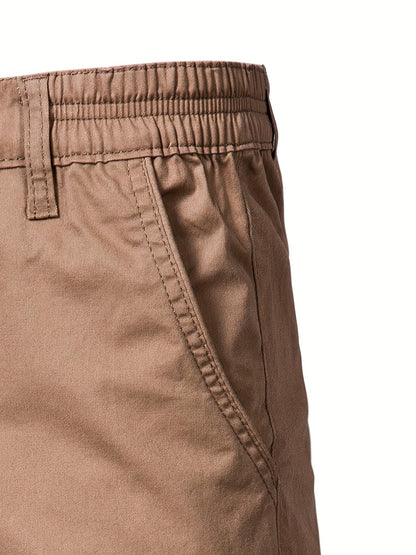 Men's Classic Fit Cotton Twill Flat Front Solid Chino Short With Slant Pockets And Elastic Waist