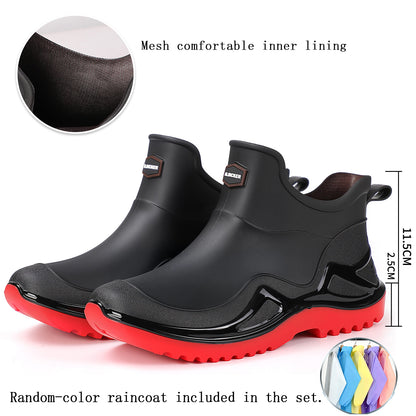 Men's Lightweight Short Rain Boots with Slip-On Comfort