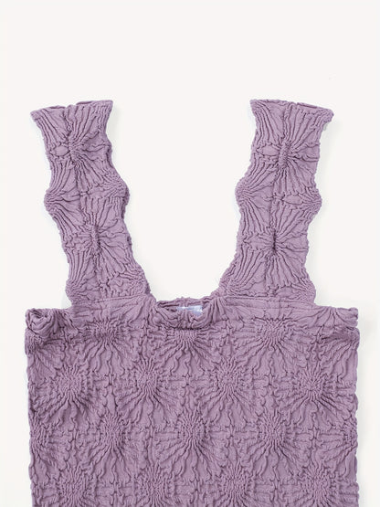 Women's Fashion Cami Tank Top With Jacquard Floral, Wide Shoulder Strap Square Neck Tank Top, Women's Activewear